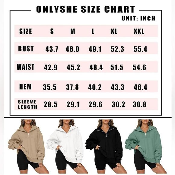 Womens Half Zip Oversized Sweatshirts Casual fleece nude color jacket NWT - Picture 5 of 5